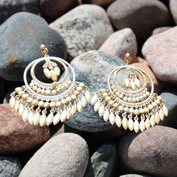 Vintage Jewelry - VTG SILVER TONE BOHEMIAN ETHNIC TRIBAL DANGLE EARRINGS